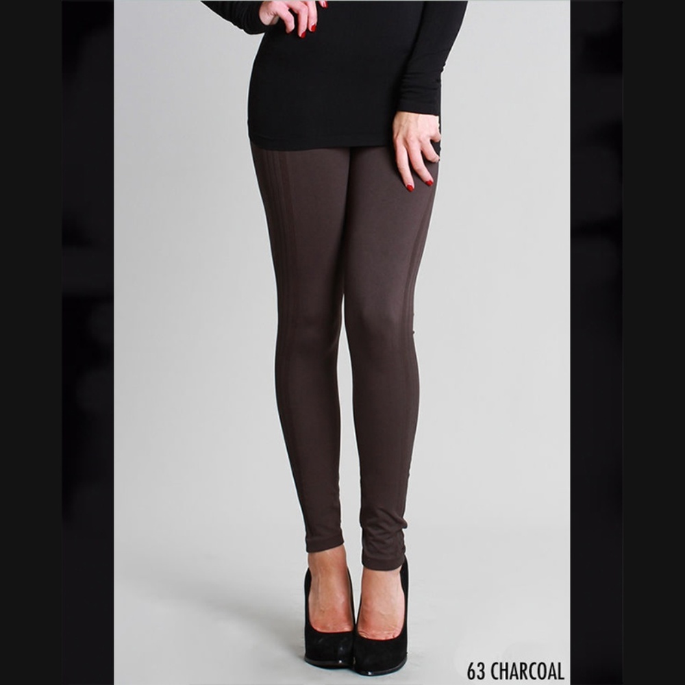 Charcoal Gray Leggings With Side Stripe Detail